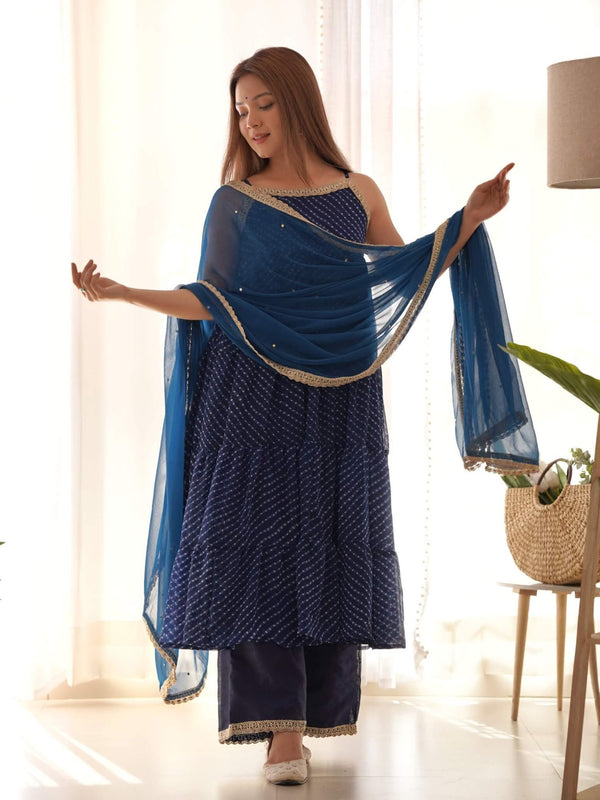Navy blue leheriya set