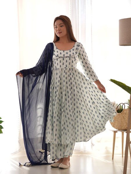 Handblock Print Anarkali Set for Women