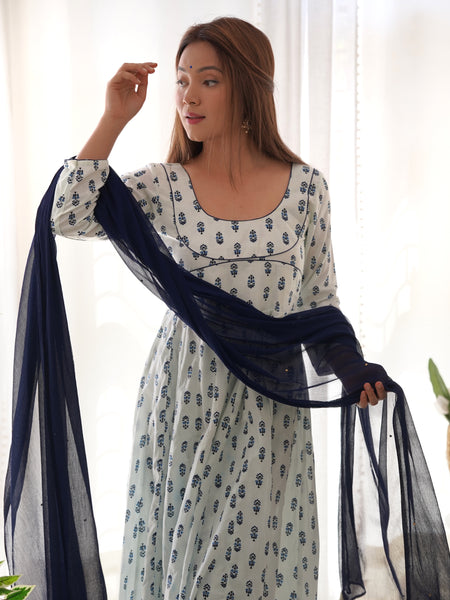 Handblock Print Anarkali Set for Women