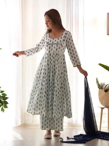 Handblock Print Anarkali Set for Women