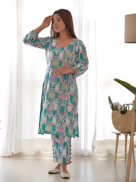 Ikat Print Cotton Co-ord Set for Women