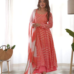 Creamy peach anarkali set