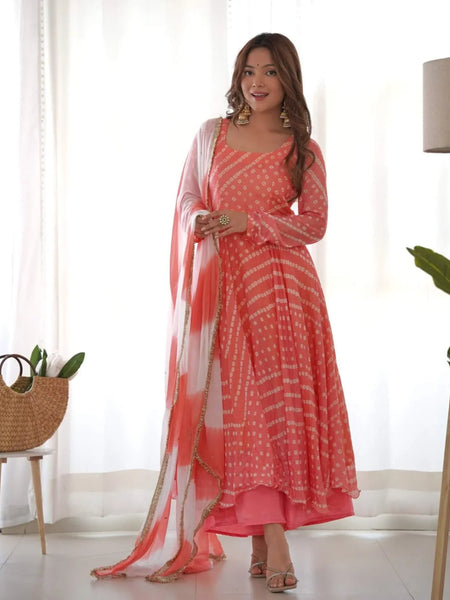 Creamy peach anarkali set