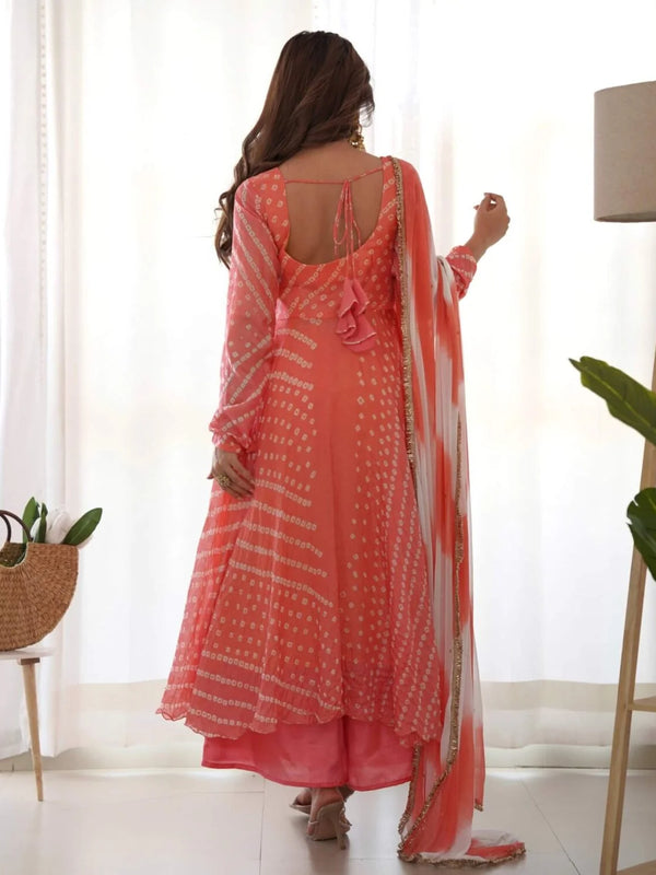 Creamy peach anarkali set