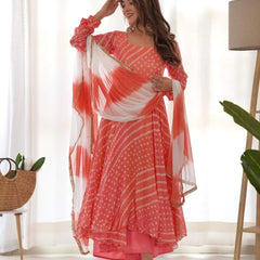 Creamy peach anarkali set