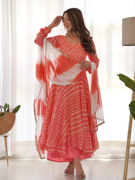Creamy peach anarkali set