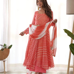 Creamy peach anarkali set