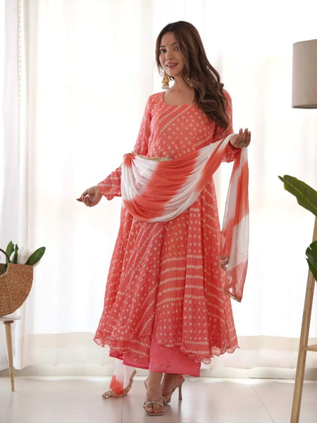 Creamy peach anarkali set