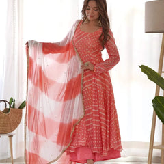 Creamy peach anarkali set