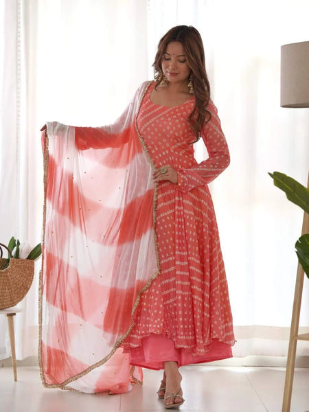 Creamy peach anarkali set
