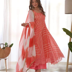 Creamy peach anarkali set