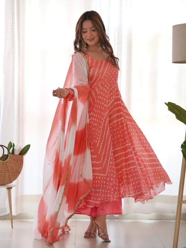 Creamy peach anarkali set
