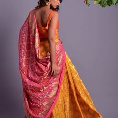 Yellow Full Flared Lehenga Set with Pink Dupatta