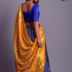 Blue Flared Lehenga with Yellow Dupatta