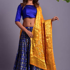 Blue Flared Lehenga with Yellow Dupatta