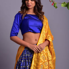 Blue Flared Lehenga with Yellow Dupatta