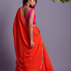 Orange Leheriya Lehenga Set with Magenta Blouse