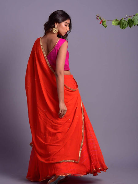 Orange Leheriya Lehenga Set with Magenta Blouse
