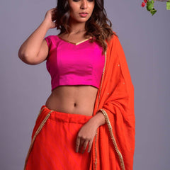 Orange Leheriya Lehenga Set with Magenta Blouse