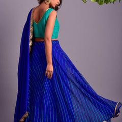 ROYALE BLUE LEHERIYA LEHENGA SET (set of 3)