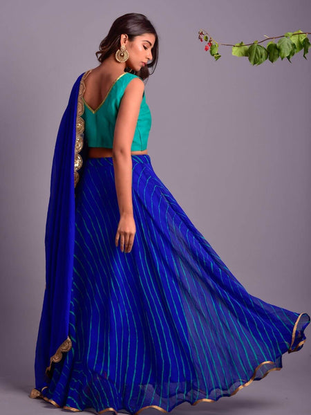 ROYALE BLUE LEHERIYA LEHENGA SET (set of 3)