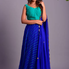 ROYALE BLUE LEHERIYA LEHENGA SET (set of 3)
