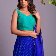 ROYALE BLUE LEHERIYA LEHENGA SET (set of 3)