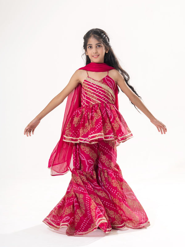 Gulabi Noor – Bandhani Peplum Sharara Set