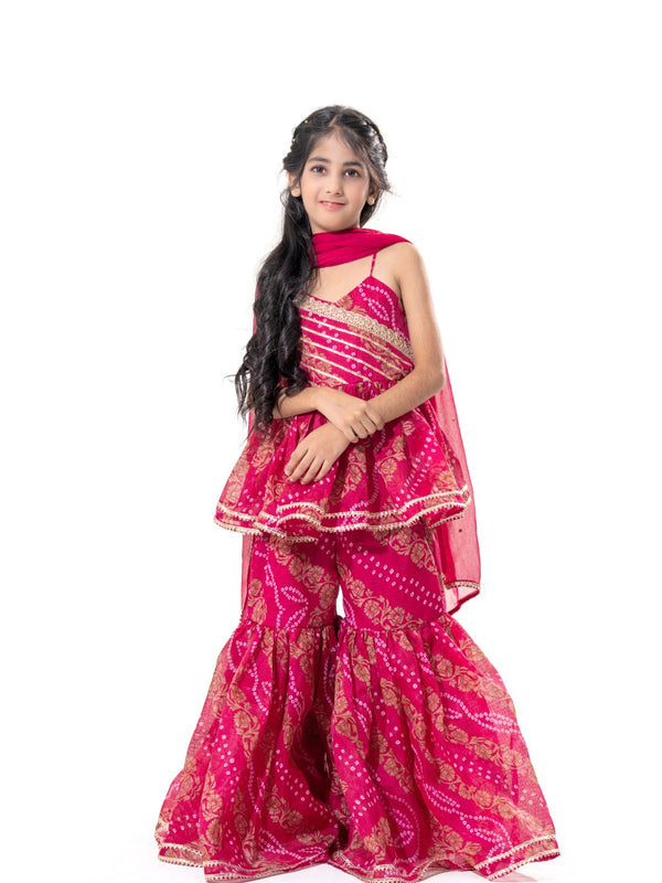 Gulabi Noor – Bandhani Peplum Sharara Set