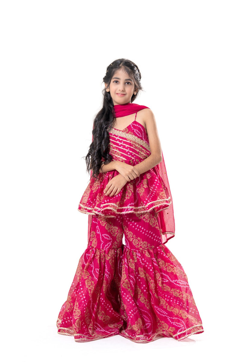 Gulabi Noor – Bandhani Peplum Sharara Set