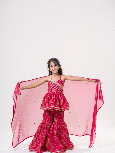Gulabi Noor – Bandhani Peplum Sharara Set