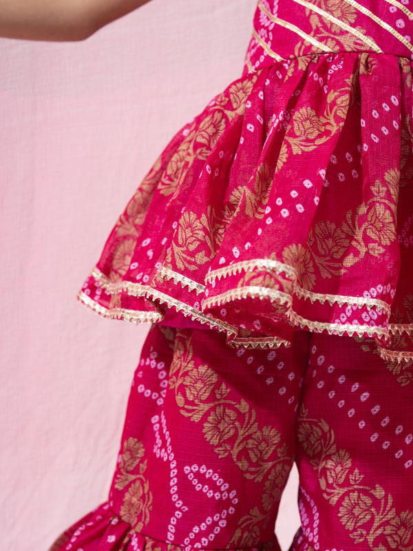 Gulabi Noor – Bandhani Peplum Sharara Set