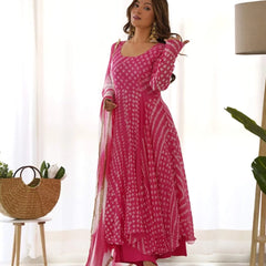 Flamingo Magenta bandhani anarkali set