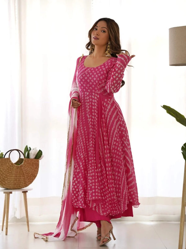 Flamingo Magenta bandhani anarkali set