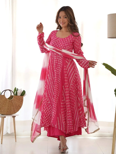 Flamingo Magenta bandhani anarkali set