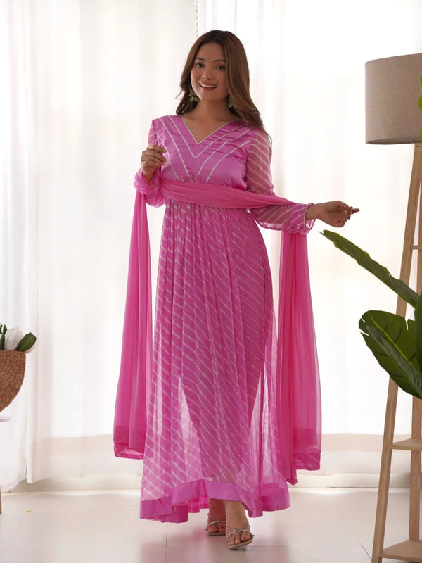 Fuchsia Pink leheriya suit set