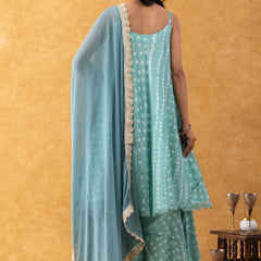 Seafoam Green Bandhani Print Silk Suit Set with Dupatta