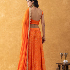 Orange Bandhani Lehenga Set with Dupatta | Kids Festive Wear
