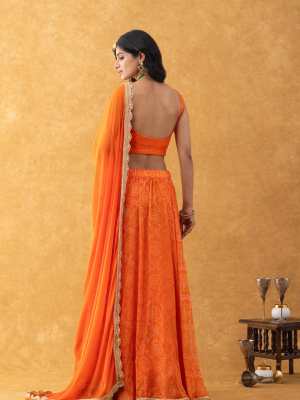Orange Bandhani Lehenga Set with Dupatta | Kids Festive Wear