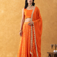 Orange Bandhani Lehenga Set with Dupatta | Kids Festive Wear