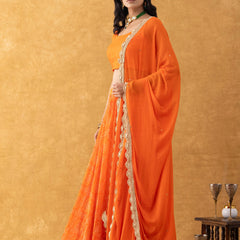 Orange Bandhani Lehenga Set with Dupatta | Kids Festive Wear