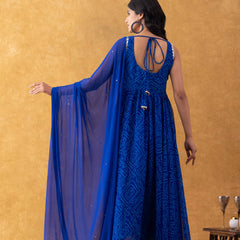 Royal Blue Bandhani Print Chiffon Anarkali Suit Set