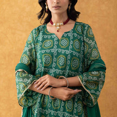 Green Bandhani Print Silk Suit Set with Salwar & Dupatta