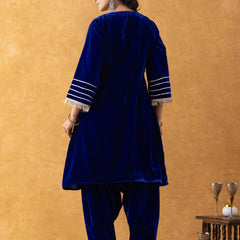 Royal Blue Velvet Kurta Salwar Set with Lace Detailing