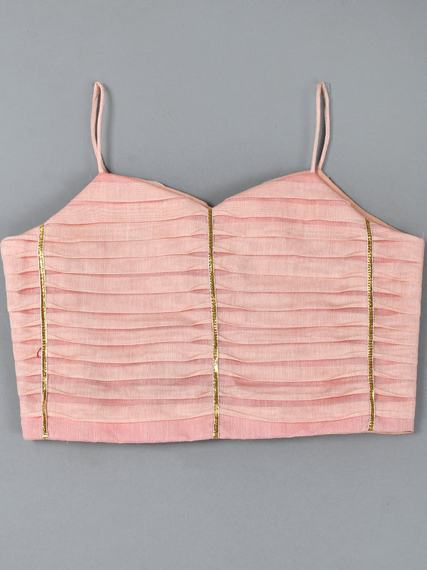 Girls Powder Pink Chanderi Lehenga Set with Gota Lace