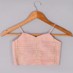 Girls Powder Pink Chanderi Lehenga Set with Gota Lace