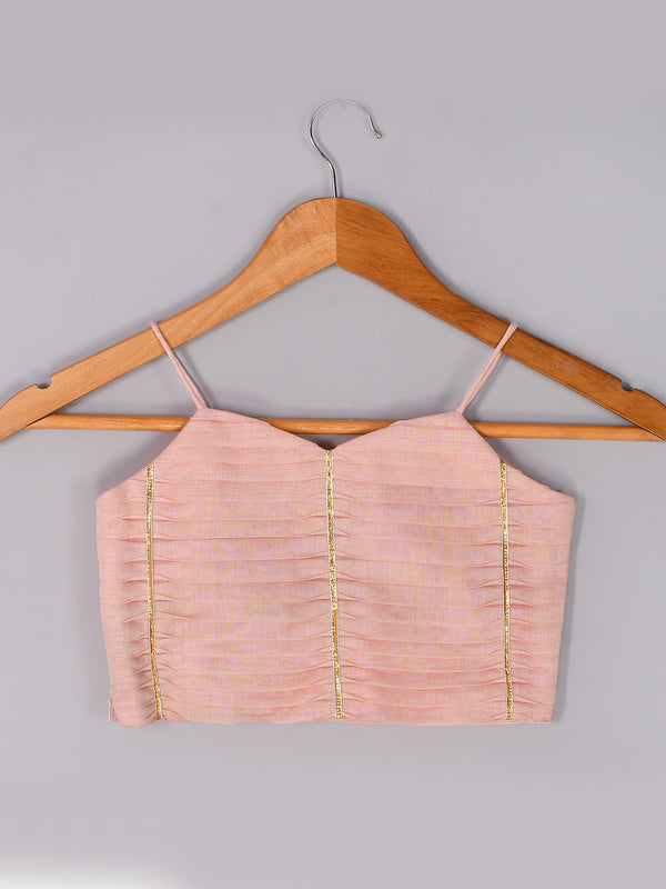 Girls Powder Pink Chanderi Lehenga Set with Gota Lace