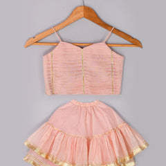 Girls Powder Pink Chanderi Lehenga Set with Gota Lace