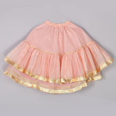 Girls Powder Pink Chanderi Lehenga Set with Gota Lace