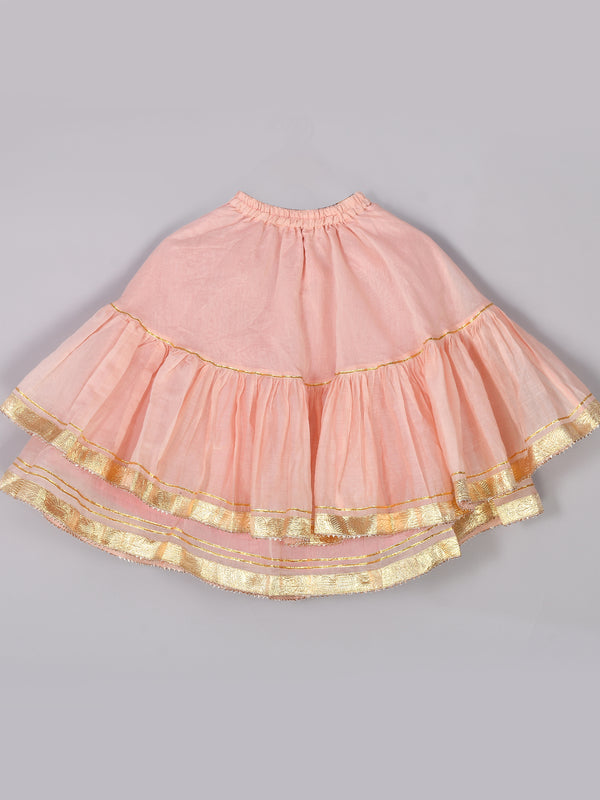 Girls Powder Pink Chanderi Lehenga Set with Gota Lace